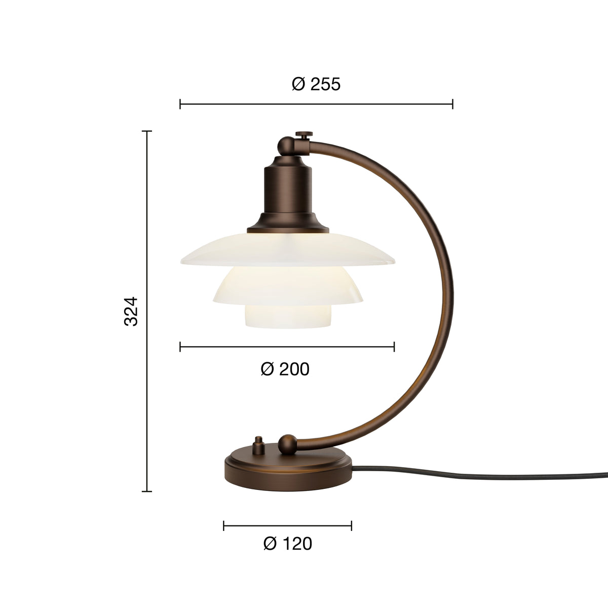 PH 2/2 Luna Tischleuchte, Aged Brass von Louis Poulsen